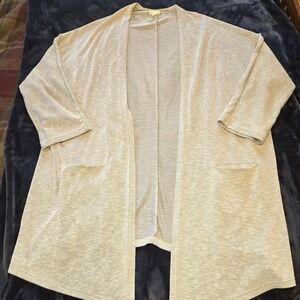 Donni Cream‎ Gray Striped Open Front Drape Knit Cardigan Pockets Womens OSFA